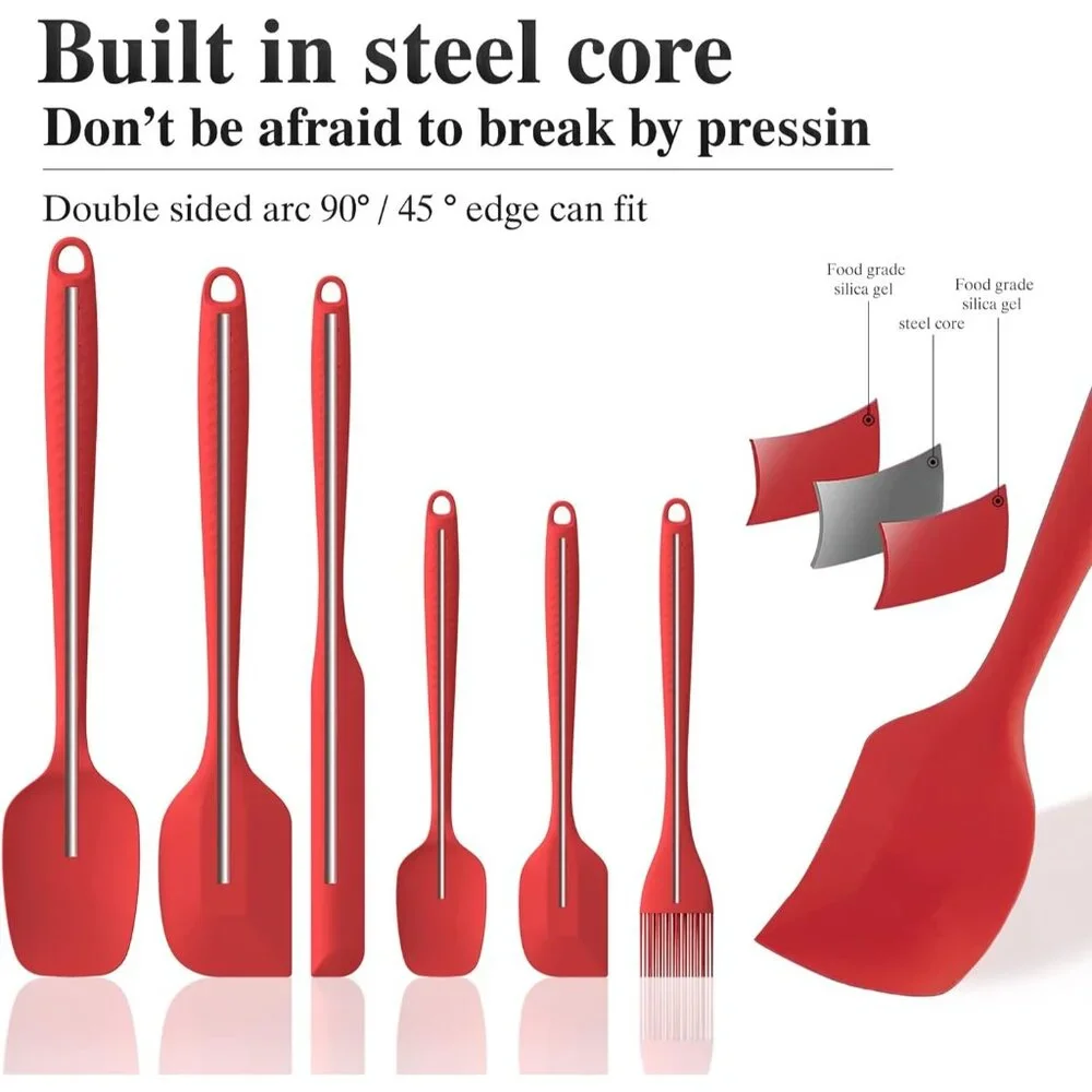6 Heat Resistant Red Food Scraper Nonstick Cookware Kitchen for Baking